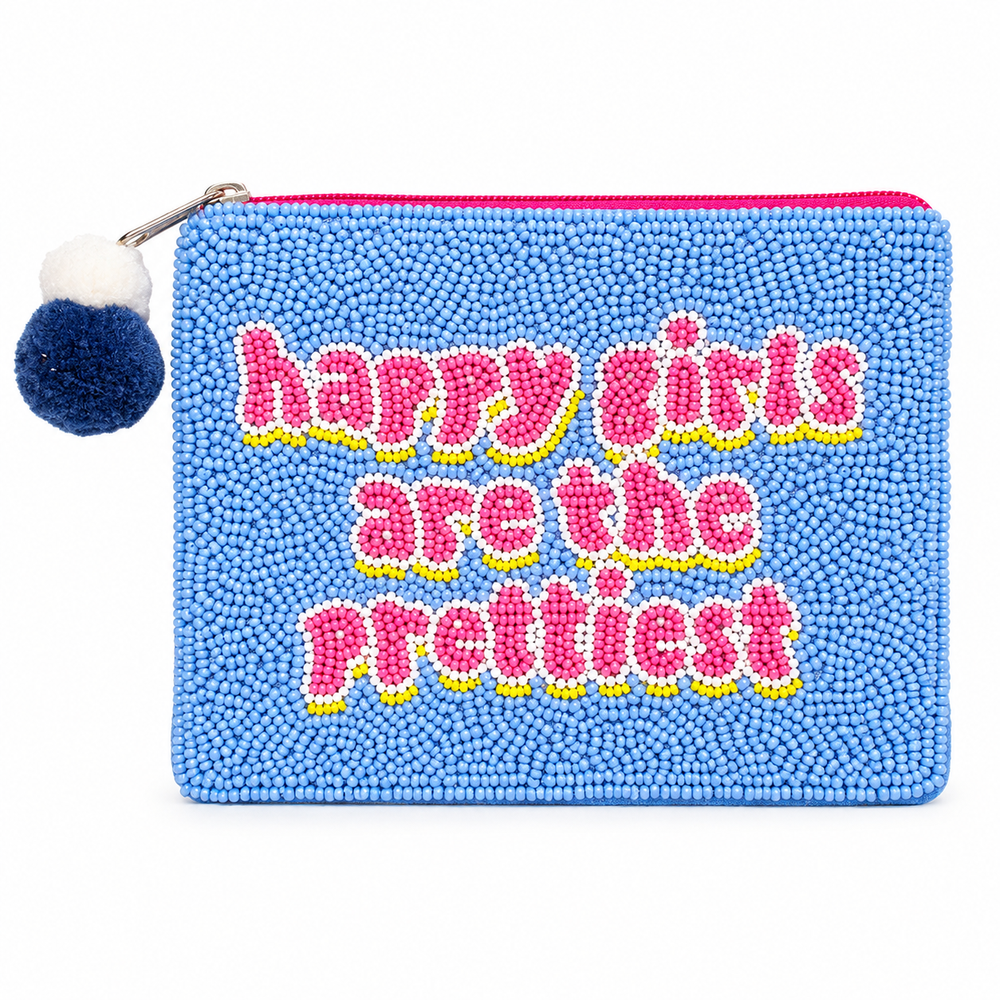 Happy Girls Are the Prettiest Beaded Pouch - View 1