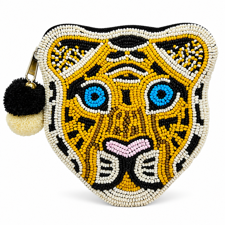 Tiger Face Beaded Pouch