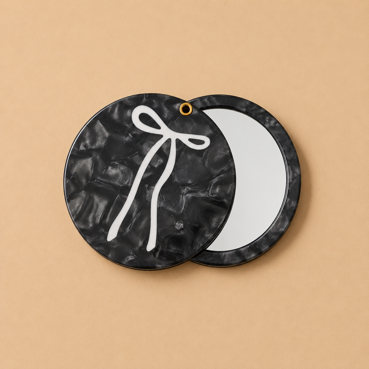 Solar Eclipse Hand-Painted French Bow Compact Mirror