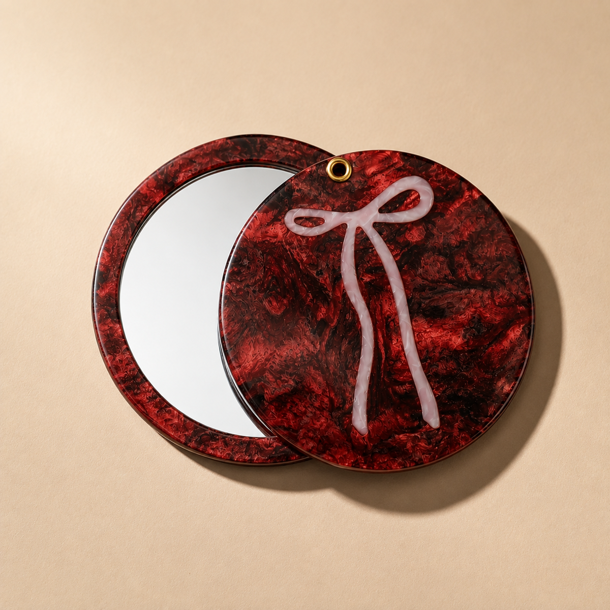 Solar Eclipse Hand-Painted Vintage Bow Compact Mirror | Eco-Friendly