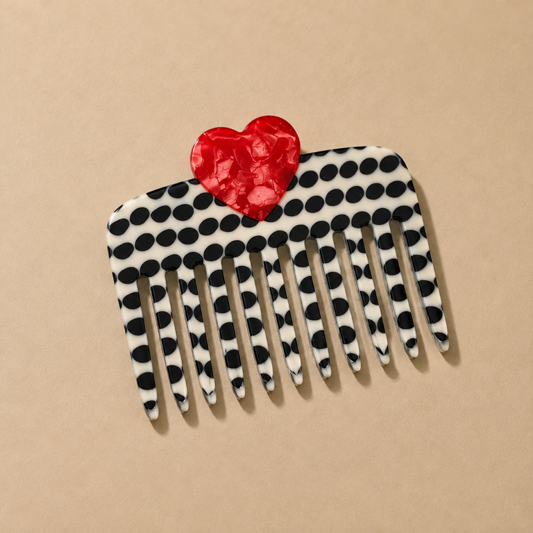 Solar Eclipse Hand-painted Polka Dot Heart Pocket Comb