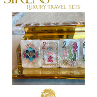 Sirens Mother of Pearl Travel Mahjong Set with Gold Mirrored Racks by Club Mah Jenn