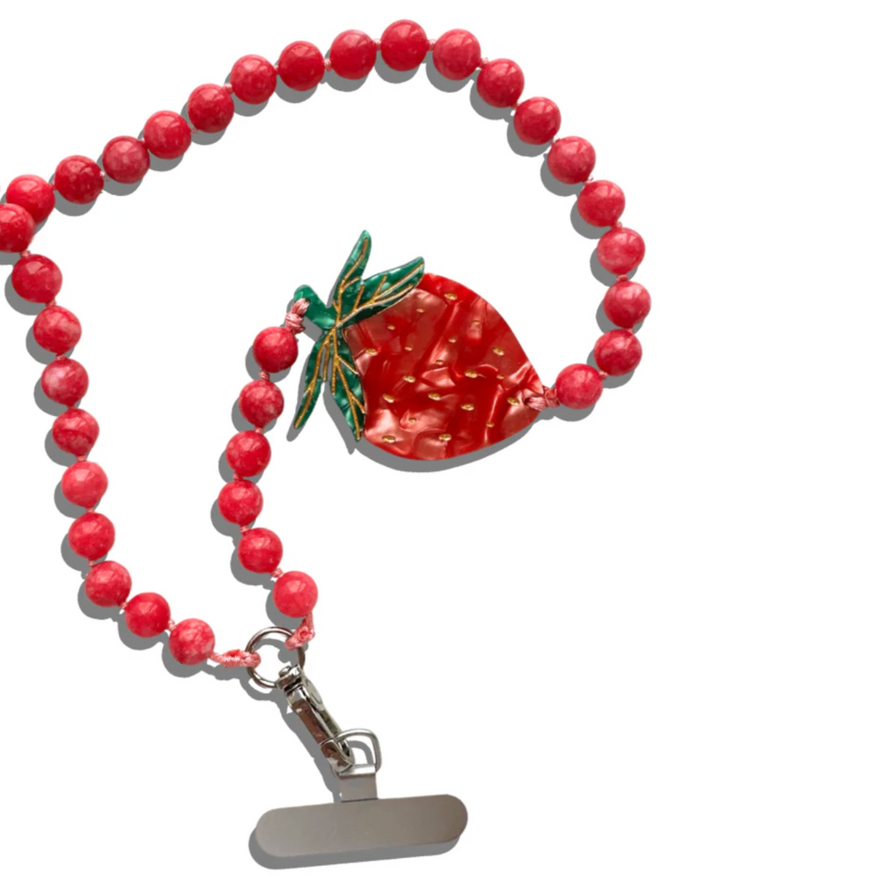Solar Eclipse Hand-painted Strawberry Gemstone Bracelet Phone Chain - View 1