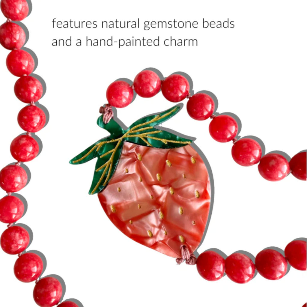 Hand-painted Strawberry Gemstone Bracelet Phone Chain