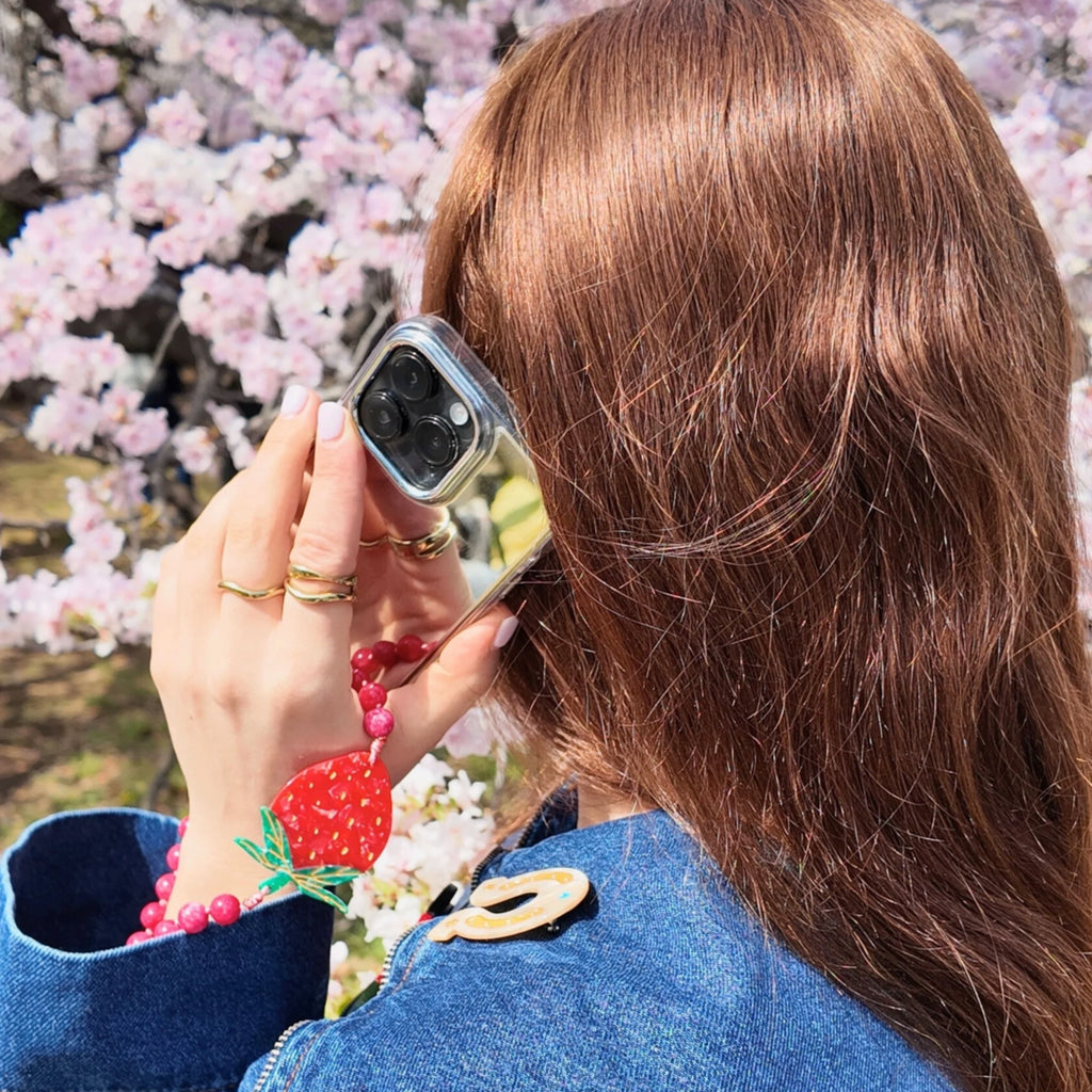 Hand-painted Strawberry Gemstone Bracelet Phone Chain