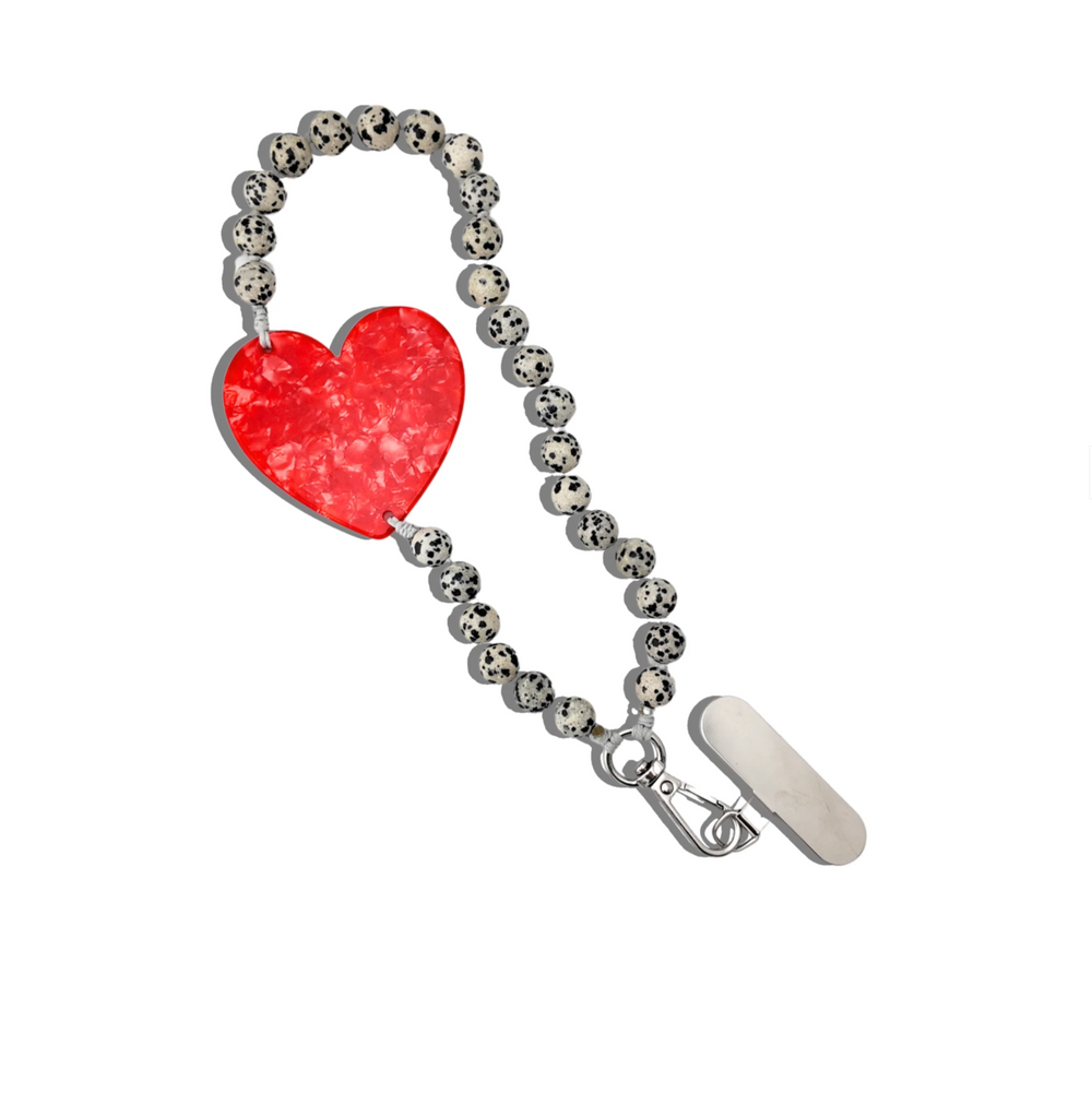 Hand-painted Red Heart Gemstone Bracelet Phone Chain