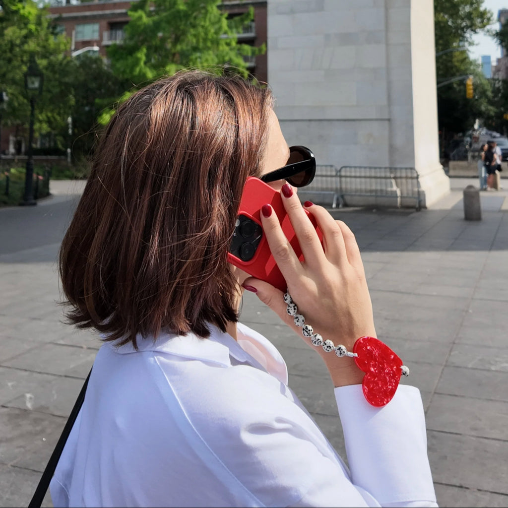 Hand-painted Red Heart Gemstone Bracelet Phone Chain