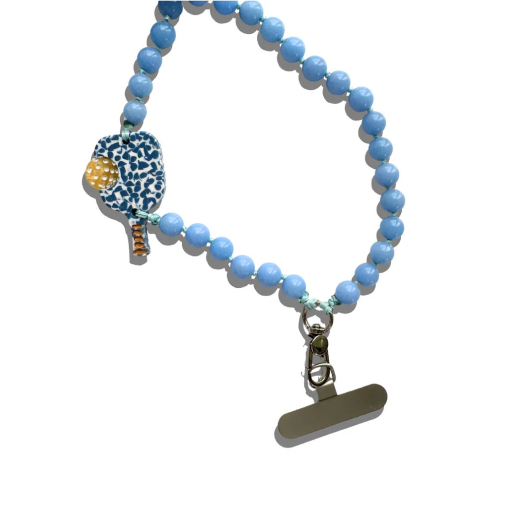 Hand-painted Pickleball Gemstone Bracelet Phone Chain