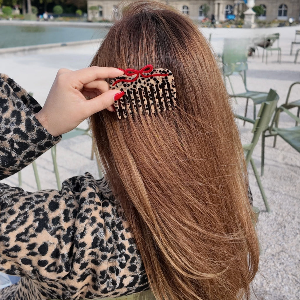 Hand-painted Leopard Bow Pocket Hair Comb | Eco-Friendly