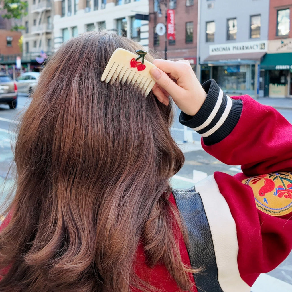 Hand-painted Cherry Hearts Pocket Comb