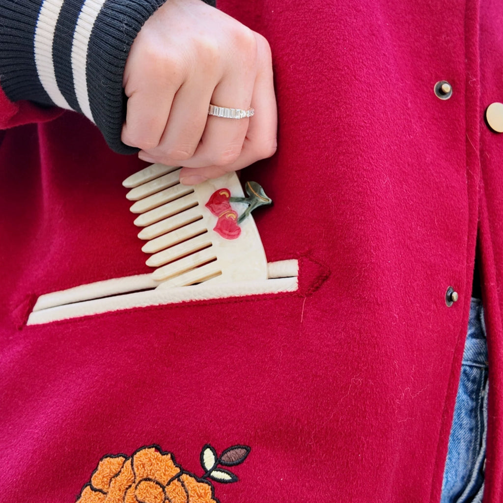 Hand-painted Cherry Hearts Pocket Comb