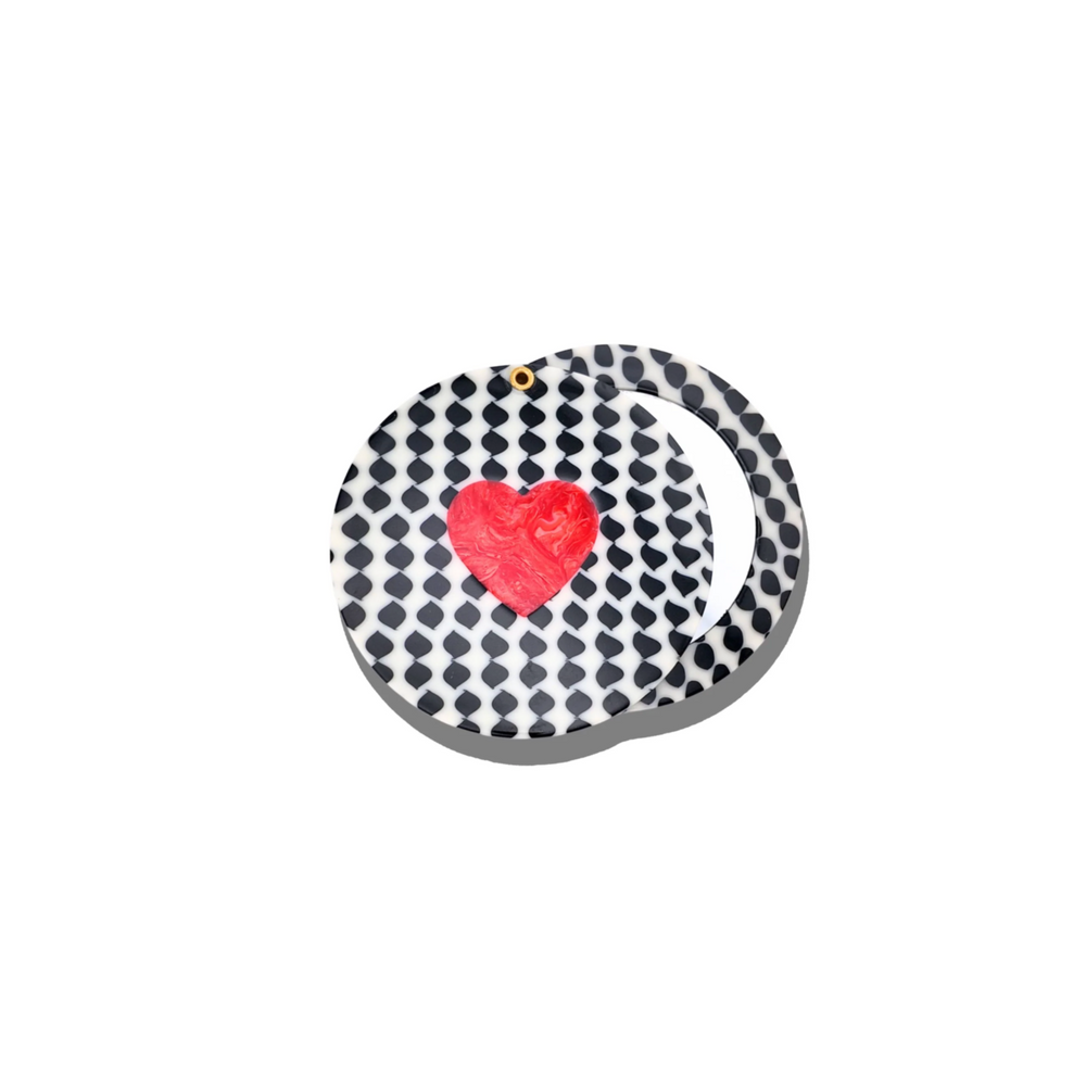 Solar Eclipse Hand-painted Polka Dot Heart Compact Mirror - View 1
