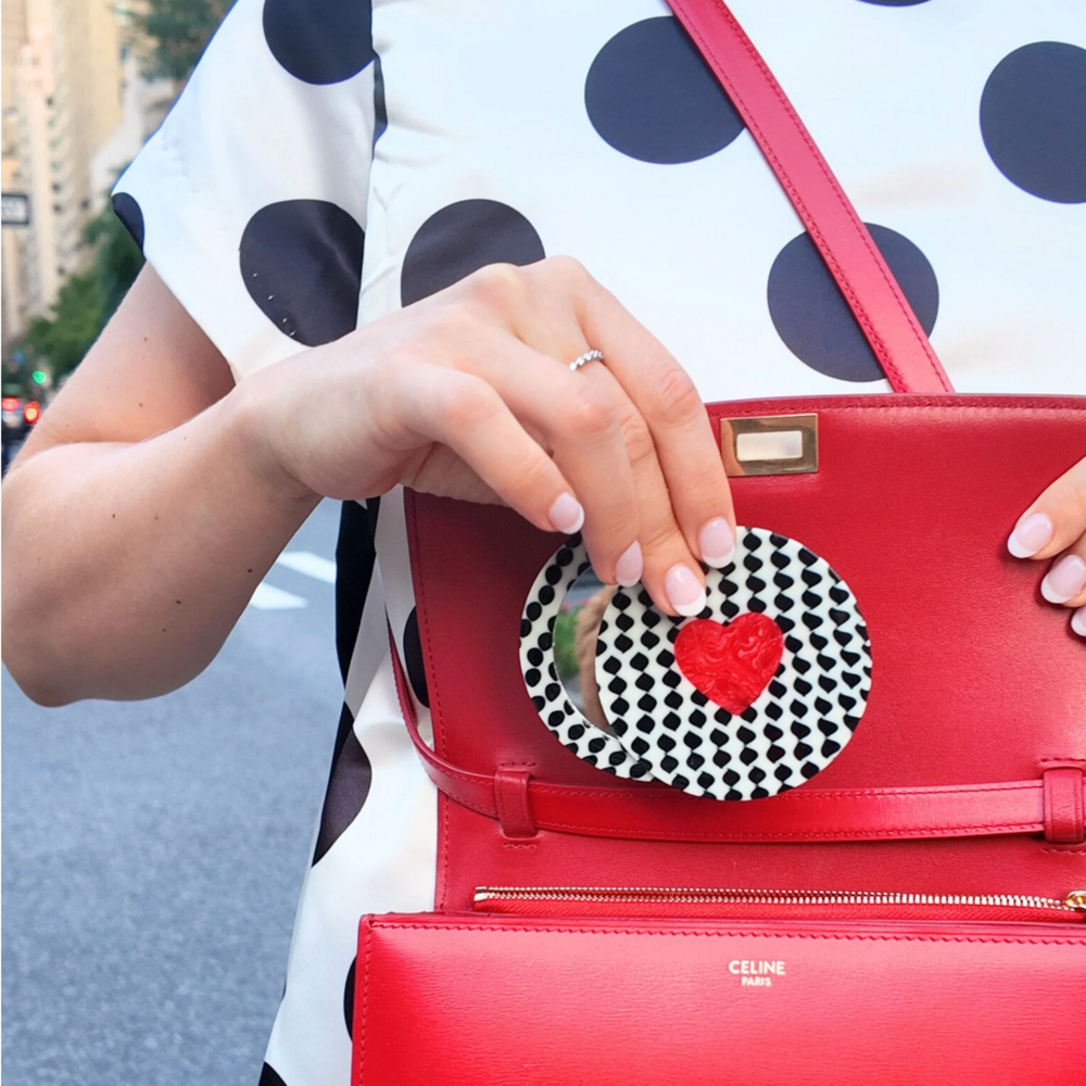 Solar Eclipse Hand-painted Polka Dot Heart Compact Mirror - View 2