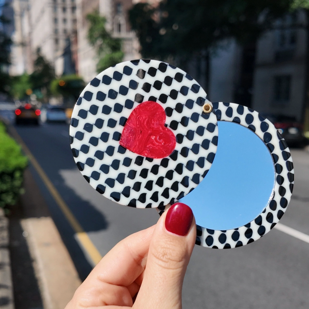 Solar Eclipse Hand-painted Polka Dot Heart Compact Mirror - View 3
