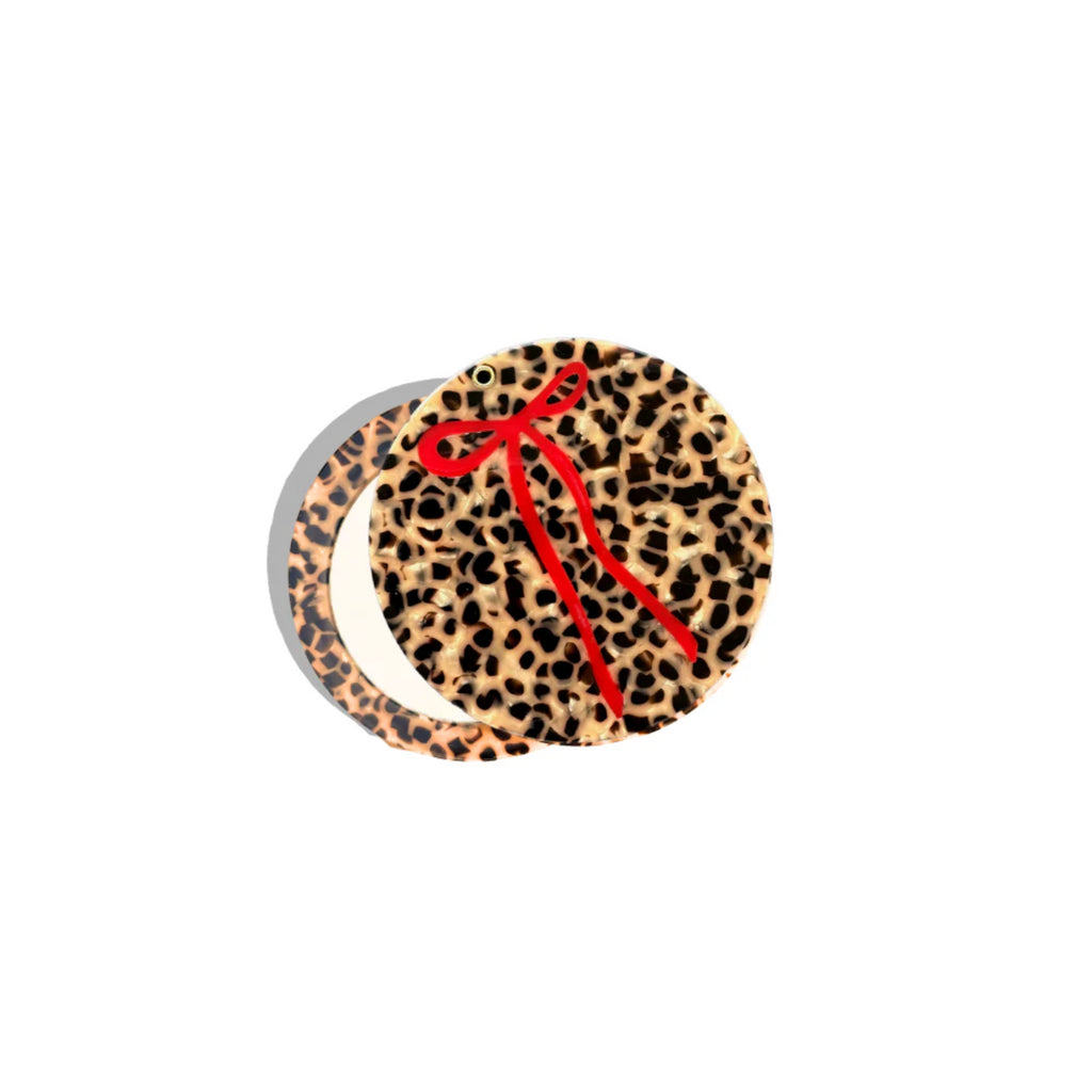 Hand-painted Leopard Bow Compact Mirror | Eco-Friendly