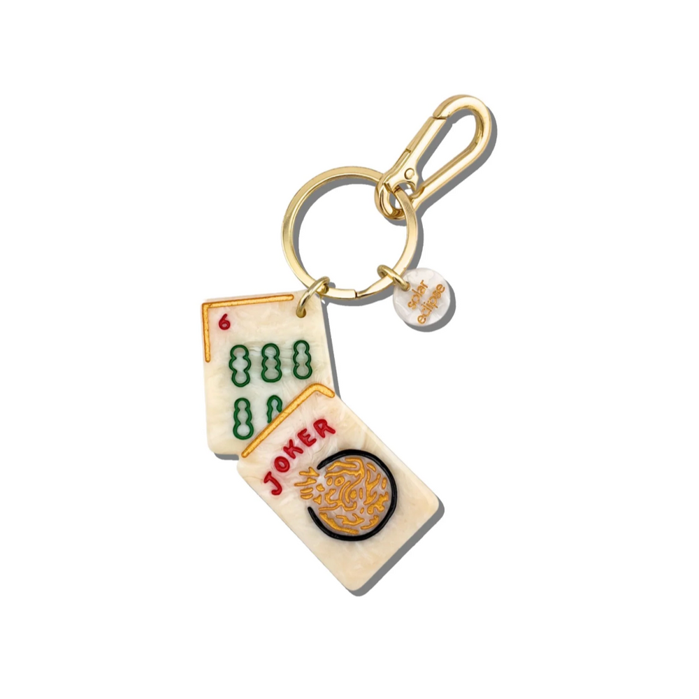 Solar Eclipse Hand-painted Mahjong Bag Charm + Keychain | Eco-Friendly - View 1