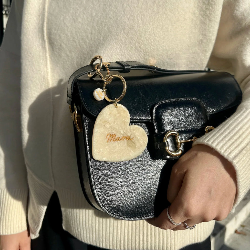 Hand-Painted Mama Heart Acetate Bag Charm + Keychain | Eco-Friendly