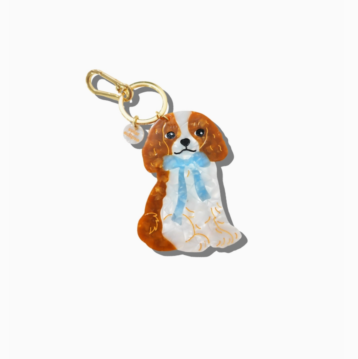Solar Eclipse Hand-Painted King Charles Bag Charm + Keychain | Eco-Friendly