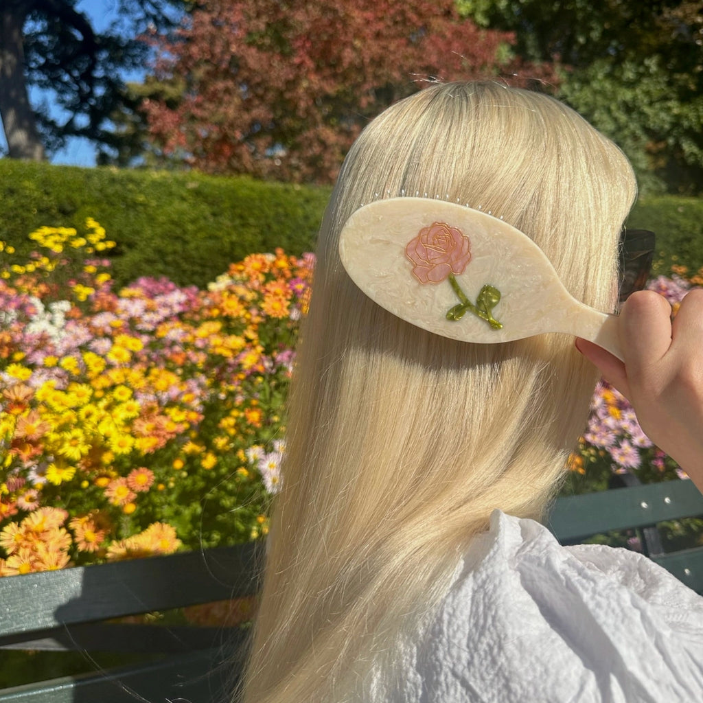 Hand-Painted Spring Rose Amazing Hair Day Brush | Eco-Friendly