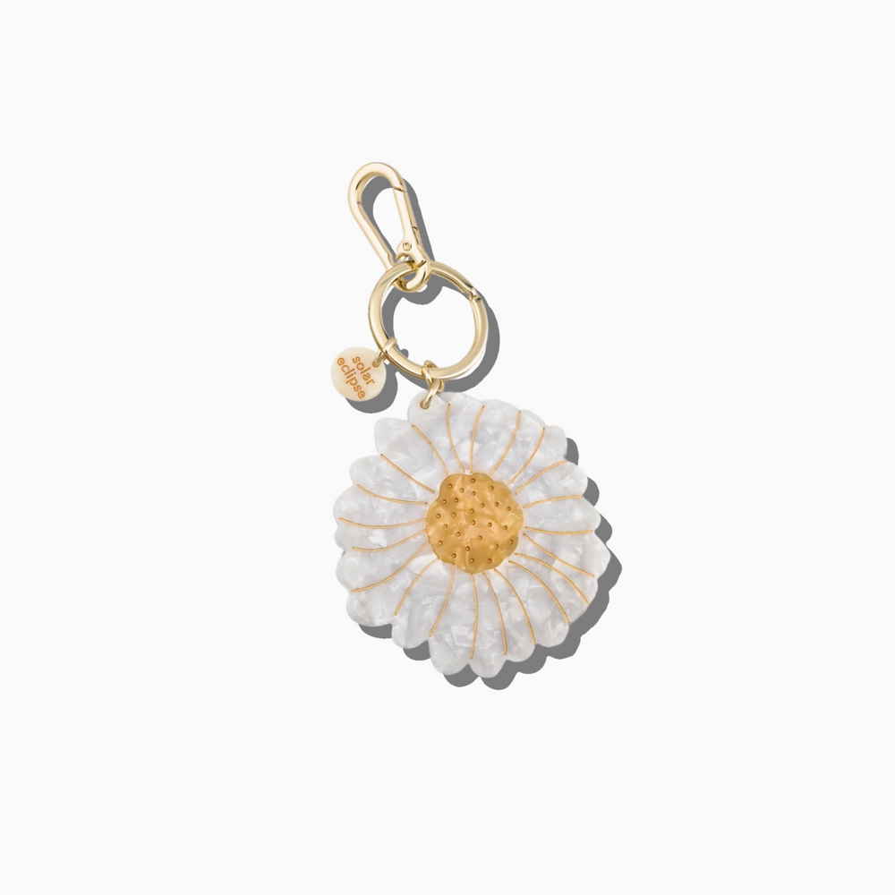 Hand-Painted Daisy Bag Charm & Keychain | Eco-Friendly
