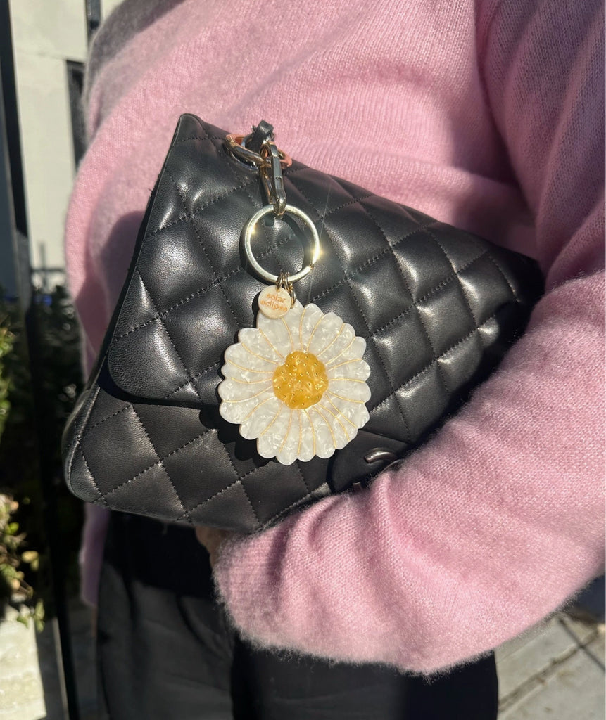 Hand-Painted Daisy Bag Charm & Keychain | Eco-Friendly
