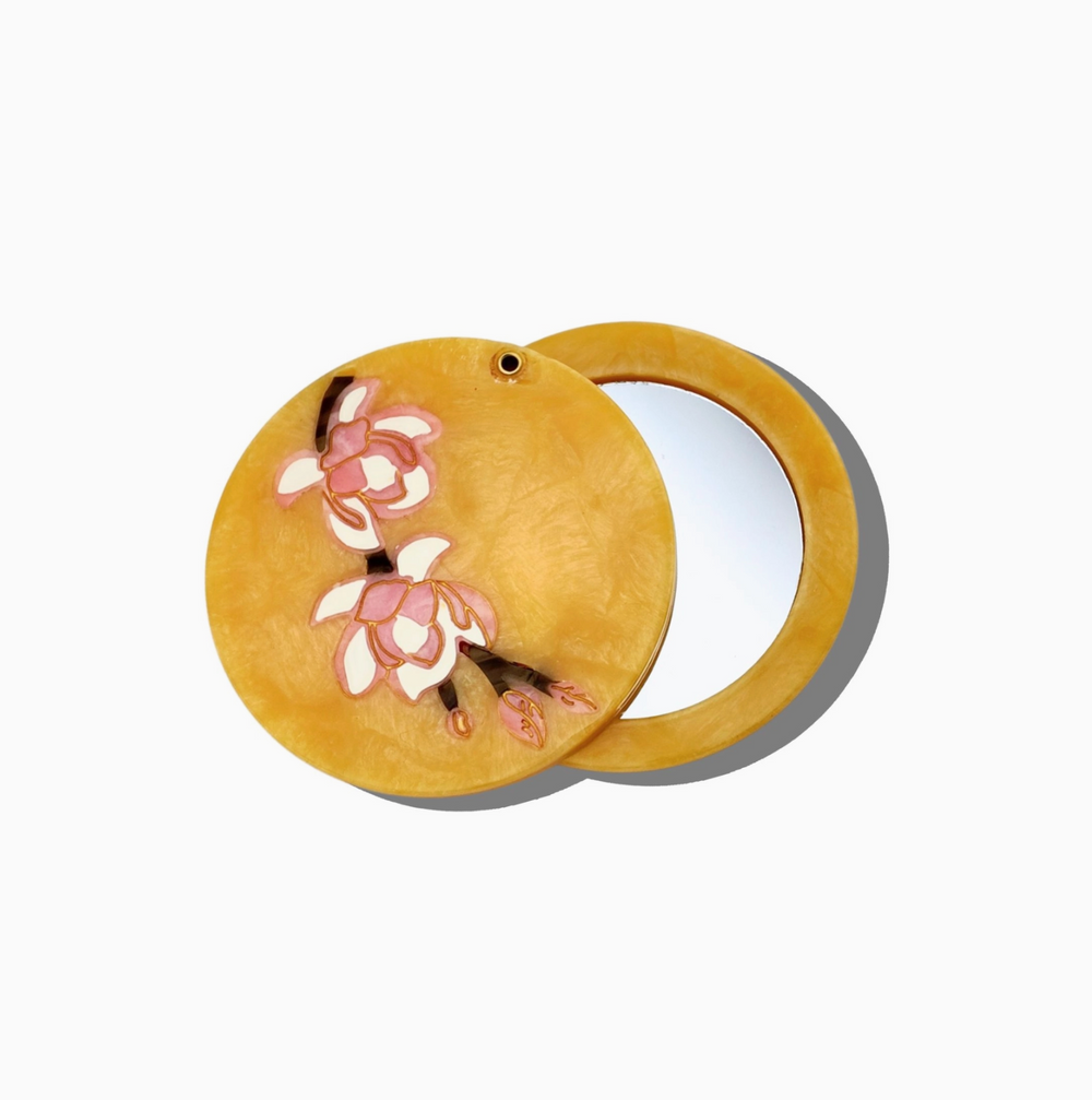Solar Eclipse Hand-Painted Magnolia Compact Mirror