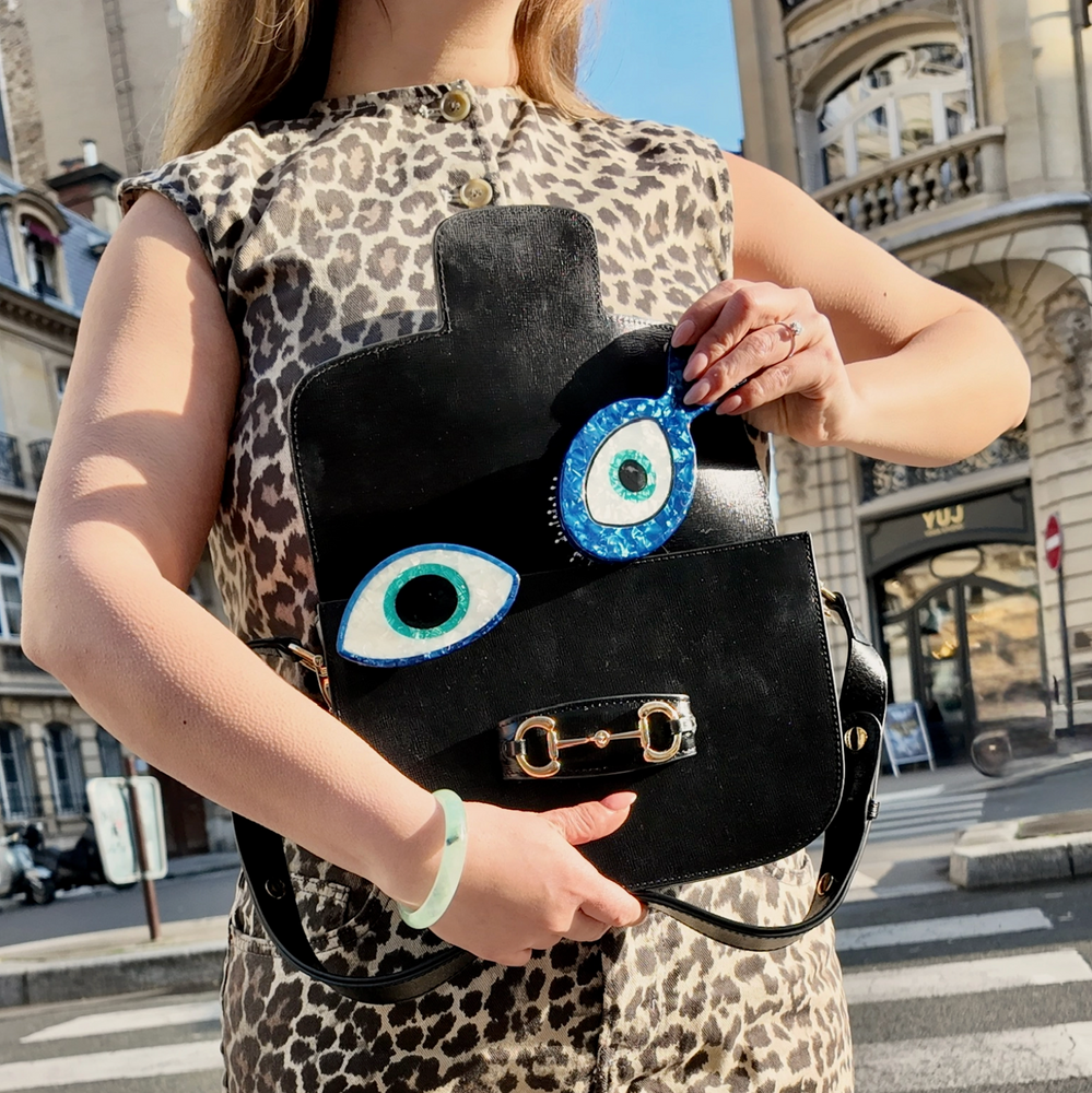 Solar Eclipse Hand-Painted Evil Eye Handbag Hero Brush | Eco-Friendly - View 3