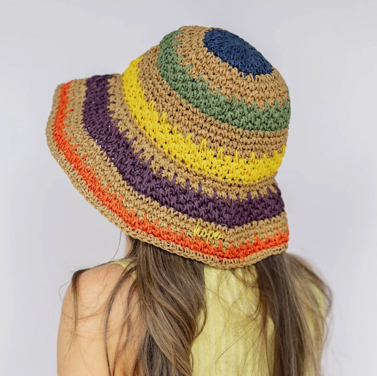 Braided Raffia Bucket Hat Rainbow