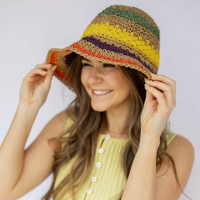 Braided Raffia Bucket Hat Rainbow