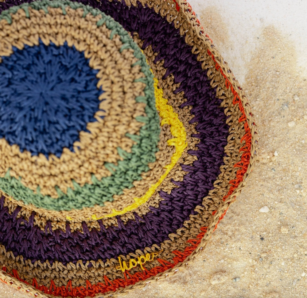 Braided Raffia Bucket Hat Rainbow - View 3