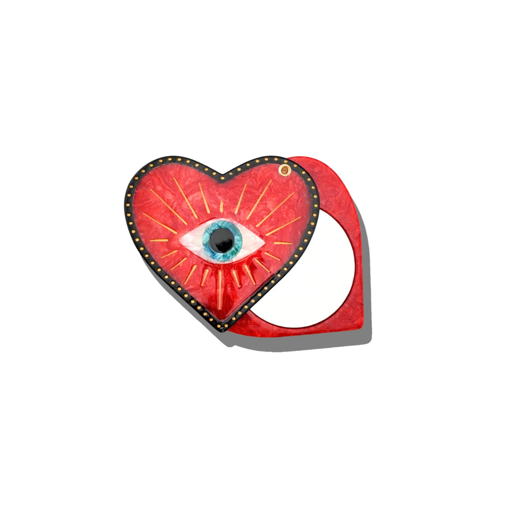 Hand-painted Lucky Eye Heart Compact Mirror | Eco-Friendly