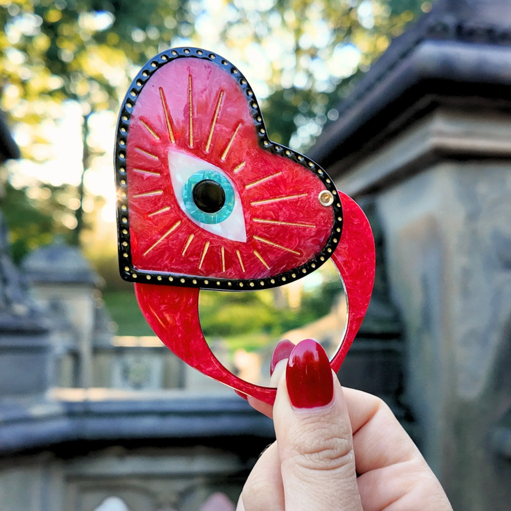 Hand-painted Lucky Eye Heart Compact Mirror | Eco-Friendly